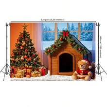 Horizontal Photographic Background For Photo Shoots Sublimated Fabric 3D Fireplace Garland Realistic Christmas Scene 2.20x1.50cm - 寵物 FF-3267 - 查看 2