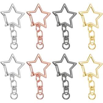 30/50 piezas Clips de llavero con forma de estrella, Ganchos de presión con estrella de 4 colores, Mosquetones de aleación, con gancho giratorio y anillo de resorte, Adecuado para manualidades DIY, fabricación de llaveros y anillos de llave