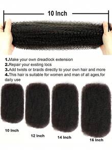 50g/Pack Afro Kinky Bulk Human Hair Extensions 10-16 Inch Natural Color Human Hair For Boho Twist Braiding Dreadlocks Unisex  Natural Look For Twists And Braids Extentions - S2 - 查看 5