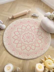 1pc Pink Floral Pattern Round Decorative Carpet, Bedroom Decor, Small Rug, Carpet, Home Decor, Living Room Carpet, Living Room Small Rug, Bedroom Carpet, Living Room Home Decor, Outdoor Rug, Washable Plush Carpet, Thick Carpet, Fluffy Carpet, Autumn/Winter Carpet - Multicolor - View 4