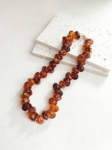 1pc Fashionable Minimalist Luxury Niche Design Amber Color Acrylic Beaded Choker Necklace, Suitable For Daily, Date, Vacation, Commute Wear