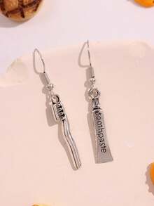 1 Pair Unique Funny Fashionable Asymmetric Toothbrush & Toothpaste Design Alloy Earrings For Women, Versatile Accessory For Holidays, Parties, Casual Wear