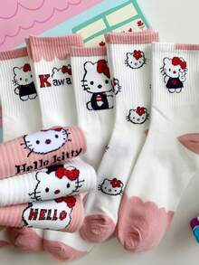 5 Pairs Ruffle Trim Mid-Calf Socks, Cute Cartoon Fashion Versatile Loose Socks
