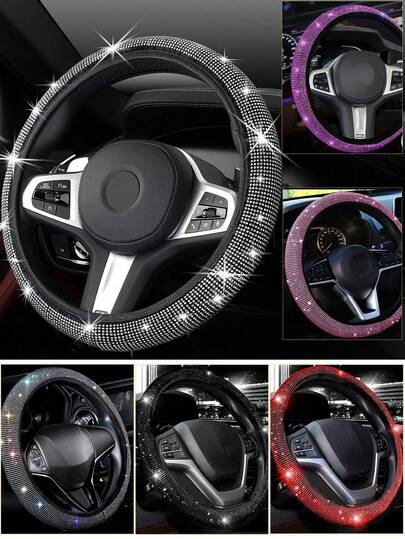 Steering Wheel Cover For Women Men Bling Bling Crystal Diamond Sparkling Car SUV Wheel Protector Universal Fit 15 Inch,Car Bling Steering Wheel Cover For Women Girls,Universal Colorful Crystal Rhinestone Diamond Rainbow Bling Accessories Anti Slip Wheel Protector Sparkling(Diamond, Standard Size(14" 1/2-15" 1/4)Black,White,Red,Purple