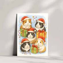1pc Charming "Christmas Guinea Pigs" Card, Cute Festive Rodent Design, Paper Craft, Ideal For Gifting To Family & Guinea Pig Enthusiasts, Quirky Xmas Keepsake, Envelope Included - Multicolor - View 2