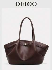 Dedoo CHAIKA & KILTER Solid Color PU Leather Shoulder Bag, Women's Retro Casual Large Capacity Handbag With Adjustable Strap, Pleated Design, Dual Handles And Magnetic Snap, Suitable For Travel, Shopping, Dating, Teens, College Students, Young Professionals, Office, School, Work, Business, Commuting, Outdoor, Travel, Hiking And More, New Fashion Large Capacity Women Tote - Coffee - View 8