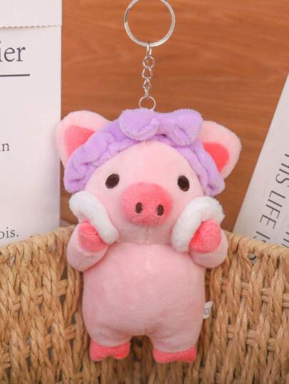 Pig Plush Keychain Washing Face - Cute Animal Car Accessory For Backpack Purse, Funny Stress Relief Fidget Toy For Girls, Kawaii Gift For Women & Best Friends, Stocking Stuffer For Christmas, Birthday, Thank You Present