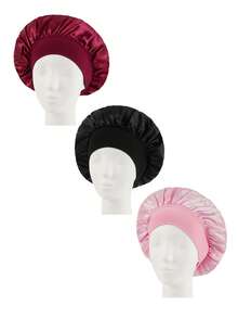 1 pieza/2 piezas/3 piezas Gorro de satén de borde ancho y alta elasticidad para mujeres, belleza, cuidado del cabello, posparto, quimioterapia
