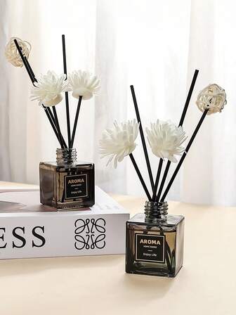 1 Bottle,Grey Square Bottle Flameless Aromatherapy Essential Oil Diffuser - Home Fragrance Decor For Bedroom & Living Room | Decorative Scented Ornament, Long-Lasting Air Freshener,Reed Diffuser