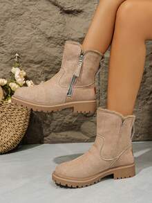 25 pièces Bottes de neige classiques, antidérapantes et chaudes, en daim synthétique, style western polyvalent avec fermeture éclair latérale, chaussures de sport d'extérieur pour femmes pendant les vacances