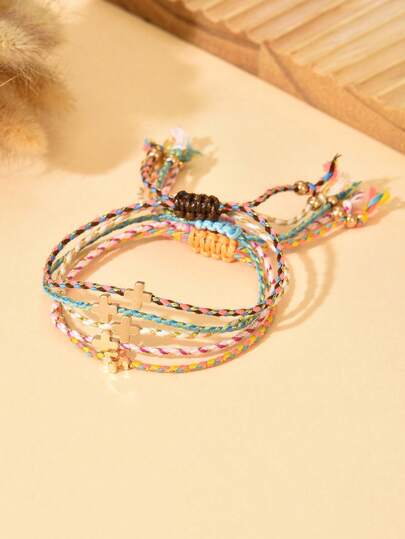 1pc Minimalist Versatile Bohemian Stainless Steel Cross Braided Friendship Bracelet, Suitable As Gift For Girlfriend, Sister