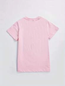 Girls Cute Round Neck 'It's My Birthday' Graphic Short Sleeve T-Shirt Casual Tee Tops Summer Children Clothing - 粉紅色 - 查看 2