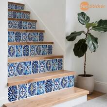 6/6.5/7/7.5/8 X 47.24 Inch, 1 Roll (4 Pcs) Colorful Vintage Moroccan-Style Geometric Print Stair Decal Self-Adhesive, Wear-Resistant Vinilo Peel-And-Stick, Removable Ideal For Stair Risers, Wardrobe Surfaces, Drawer Exteriors, Balcony Steps, And More Perfect For Home Decor Makeovers And Renovations Wall Decor Room Decor Wall Stickers Wall Sticker Stickers