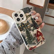 Feliz Navidad, felices fiestas, casa de nieve de invierno, deseos más cálidos, funda de teléfono a prueba de golpes, funda protectora de móvil de TPU moderna y duradera, compatible con iPhone 11/12/13/14/15/16 Pro Plus Pro Max Carcasa personalizada con estampado Funda con impresión HD - Blanco antiguo - Ver 4