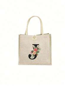 1 Stück Leinen Blumen Buchstaben Handtasche, einfache Handtasche mit großer Kapazität, tragbare lässige Aufbewahrungstasche, multifunktionale Einkaufstasche, personalisiertes Geschenktasche, geeignet für Hochzeiten, Geburtstage, Strände, Festivals, perfekte Geschenke für Frauen, Lehrer, Freunde, Brautjungfern, große Taschen, Studenten und Schulanfang, beste Lehrergeschenke für den Lehrertag, beste Geschenke zur Wertschätzung von Lehrern
