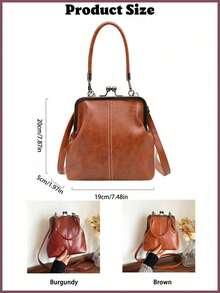 Vintage Faux Leather Crossbody Bag For Women, Retro Style Kiss Lock Mini Handbag With Adjustable Shoulder Strap, Solid Color Lightweight City Tote With Polyester Lining,For Couple Thanksgiving Dinner Tote - Halloween Decorations Halloween Decorations Crossbody Bag Handbag - 彩色 - 查看 10