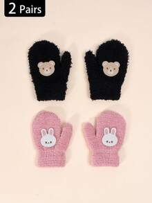 2 双幼儿秋冬高弹力针织保暖厚手套，婴儿/儿童连指手套，防刮手套，适合日常休闲穿着和冬季保暖 - 2雙 - 查看 9