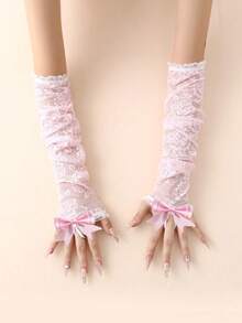 1 Pair Sexy Lace Ladies Half Finger Gloves, Lightweight Sheer Mesh Long Sleeve Arm Sleeves For Summer UV Protection And Performance