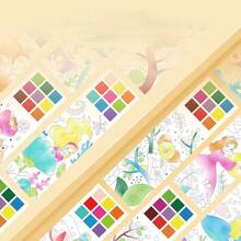 每本书12页，每页可分开，水彩画卡通涂色书，旅行口袋画，节日，礼物，冒险，美人鱼，小巧易携带 - 彩色 - 查看 8