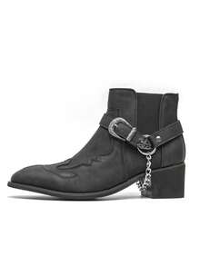 Men's Western Cowboy Motorcycle Ankle Boots - màu đen - Xem 9