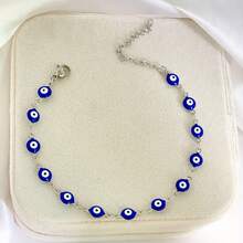 Pulsera de acero inoxidable con ojo malvado para mujeres, pulsera con cadena redonda esmaltada y cuentas de ojo malvado azul, joyería de playa de verano, regalo 2024 (número aleatorio de ojos)