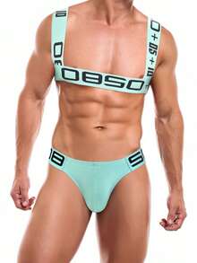 Fashion Men Sexy Shoulder Straps Chest Bondage Elastic Band Harness Muscle Halter Belt Men Bodysuite Clubwear Club Party Costume And Men's Bikini - 明藍色 - 查看 5