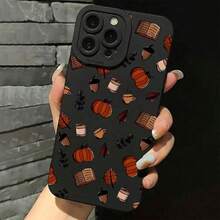 Eine Handyhülle mit Cartoon-Kürbis- und Buchdesign, kompatibel mit den -Modellen 11, 12, 13, 14, 15, 16, XS, XR, X, 7, 8 Plus, Pro Max und SE-Serie.Perfekt als Geschenk für eine Freundin, einen Freund, einen Bekannten oder sogar für sich selbst. - Schwarz - Übersicht 2