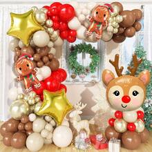 132pcs Christmas-Themed Balloon Garland Arch Set, Includes Reindeer, Gingerbread Man, And Star Foil Balloons, As Well As Red, Brown, Apricot, Sandy White, And Gold Latex Balloons. Perfect For Christmas, Christmas Eve Parties, New Year's Parties, Baby Showers, Birthday Parties, Family Gatherings, And Christmas Decorations. - Multicolor - View 2