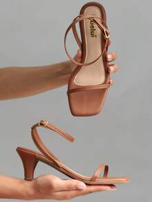 Women's Thin Heels, Delicate Basic Sandal, Medium Heel - 駝色 - 查看 3