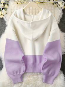 Women'S Casual Pink & White Color Block Hooded Sweater - Cozy Long Sleeve Cardigan With Button Details, Perfect For Fall/Winter, Relaxed Fit, Long Sleeve Sweater   Women's Winter Clothing Of Women's Winter Clothing Women's Winter Fashion Women's Winter Promotion Of Women's Winter Clothing    Vestidos Elegantes De Mujer  Vestidos Elegantes Para Fiesta  Vestidos De Mujer   Vestidos De Mujer Casual  Vestidos De Gala  Dresses For Women Elegant    Active Wear Women   Summer  Gym Mujer  Gym Mujer  Workout Clothes For Women  Sweatshirts For Women  Women's All Season Clothes Women's Spring Clothes Women's Summer Clothes Women's Year Round Outfits Spring Fashion For Women Summer Fashion For Women - 紫色 - 查看 2