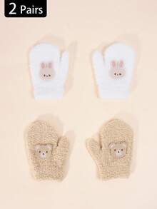 2 双幼儿秋冬高弹力针织保暖厚手套，婴儿/儿童连指手套，防刮手套，适合日常休闲穿着和冬季保暖 - 2雙 - 查看 8