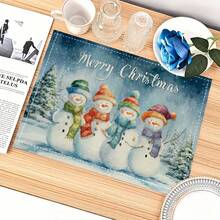 1/4/6/8/12/300pcs Christmas Slogan & Snowman Pattern Digital Print Polyester Placemats, Size 12*18 Inches, Thickened Washable Linen Tableware Set, Suitable For Holiday Parties, Home Dining Atmosphere Decoration, Hotel Banquet Holiday Decoration.