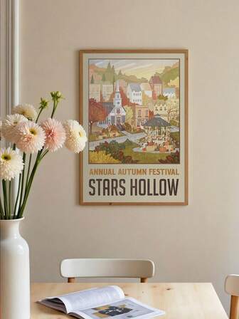 1PC Vintage Autumn Festival Wall Art Print - Stars Hollow Inspired Fall Landscape Canvas Poster With Church & Pumpkin Patch, Unframed Seasonal Decor For Thanksgiving Halloween Christmas, Cozy Small Town Scene For Living Room Bedroom Kitchen Office Decorations, Perfect For Room Decor Christmas Decoration XMAS Decor Christmas Tree Gift Decor Thanksgiving Wedding Home Decor Home Decor Fall Decor Autumn Decor Birthday Decorations For Gifts Party Supplies Indoor Holiday Festival Decor Halloween Decor Wall Decor Halloween Ornaments