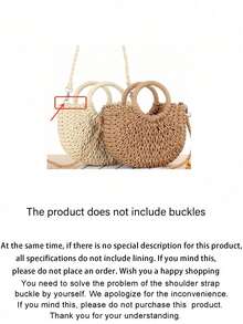 1 Stück Halbmond-Handtasche, einfacher Stil, Halbkreis Strohbeutel, handgewebter Strandtasche, modischer Strandurlaubs-Strohtasche, Urlaubstasche für Frauen, Urlaubstasche für den Sommer, perfekt für Strandurlaub, Reisen, Einkaufen und Urlaubsutensilien