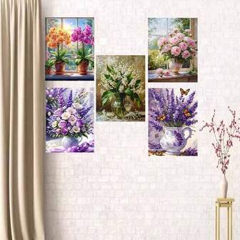 1/5pcs New 5D DIY Diamond Painting Kit, Beautiful Vase Theme Pattern, Full Round Diamond Painting Canvas Art Craft, Living Room Bedroom Study, Halloween Christmas Gift, Home Decor Wall Art, Frameless