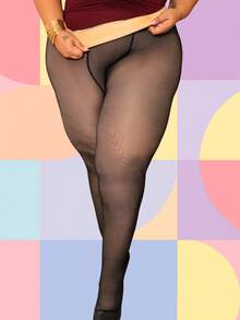 BLACK PLUS SIZE WOMEN'S TIGHTS WITH PLUSH LINED, WARM END - Cream - View 1