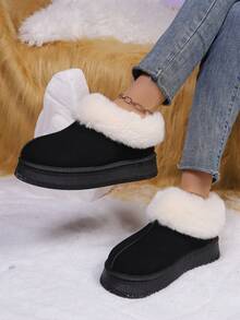 Thick Sole Short Ankle Snow Boots, Platform Flat Short Ankle Winter Warm Plush Lined Women Shoes