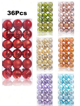 36pcs 4cm Christmas Party Ornament Balls, Christmas Hanging Balls, Plastic Balls, Christmas Decorations, Suitable For Christmas Tree Decor, Home Decor, Outdoor Decor, Holiday Party Decor, Christmas Party Supplies, Christmas Themed Hanging Ornaments, Event Party Favors, Christmas Ball Gift Set, Happy New Year, Halloween Decor, Gift For Friends And Family
