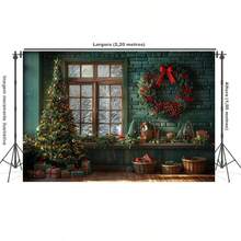 Horizontal Photographic Background For Photo Shoots Sublimated Fabric 3D Fireplace Garland Realistic Christmas Scene 2.20x1.50cm - FF-3262 - 查看 2