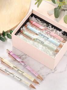 Pulpen Ballpoint Tombol Tekan Logam Marmer dengan Teks/Logo Kustom, Pola Cetak Transfer Panas, Pulpen Promosi Minimalis, Pulpen Membran Bunga Multi-Warna Kreatif, Dekorasi Kantor - MultiWarna - View 2