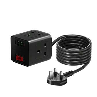 1.8m 7-In-1 Power Strip With 4 USB Ports & 1 Type-C Port, 2500W, AC Outlet, Suitable For Kitchen, Living Room, Office, Bedroom, Black/White