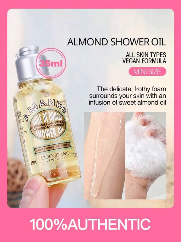 Olio per Doccia L'Occitane Amande | 35ml Taglia Mini, Arricchito con Mandorle, Idratante & Gentile per Pelli Secche, Uso Quotidiano