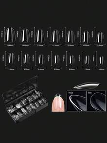 250/500/600 片软凝胶假指甲片透明自然雕刻细高跟/棺材/杏仁/方形假指甲全覆盖指甲片优质按压式指甲适合女士女孩家庭美甲沙龙延长 DIY 美甲用品 - 無色 - 查看 20