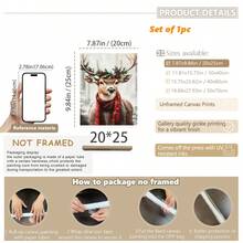 1 buc, Artă murală pe pânză, Decorațiune de perete cu ramă de Crăciun, Artă vintage de Crăciun cu reni, Reni de pădure și zăpadă de iarnă, Decorațiuni de Crăciun, Artă decorativă rustică de Crăciun, Artă pictură în ulei vintage, Postere artistice cu tematică de sărbători, Decor de perete minimalist