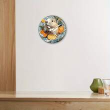 1 Piece Quirky Water Buffalo And Orange Fruit Wall Clock - Modern Farmhouse Style Decoration, Green Leaf Background - Silent Quartz Movement No Ticking Sound - Wooden Frame Clock, Suitable For Living Room, Kitchen, Office - Perfect Christmas Thanksgiving Housewarming Gift - Batteries Not Included - Home Decoration, Artwork, High-Quality Craftsmanship, Unique Design