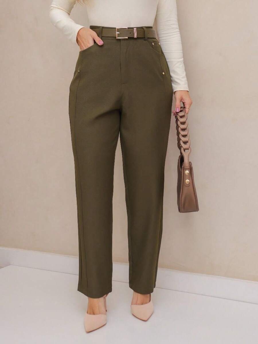 Tailored Pantaloons - With Belt - 軍綠色 - 查看 1