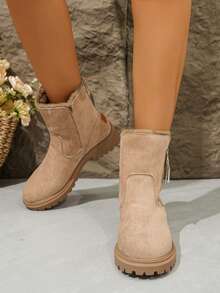 25 pièces Bottes de neige classiques, antidérapantes et chaudes, en daim synthétique, style western polyvalent avec fermeture éclair latérale, chaussures de sport d'extérieur pour femmes pendant les vacances