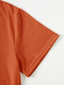 Camiseta informal manga corta estampado Halloween día de muertos  calabaza cara, para toda temporada, de largo regular - Naranja - Ver 4