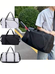 Large Capacity Badminton, Table Tennis, Tennis Racket Bag - Convertible Hand-Held Or Shoulder Back Sports Bag, Durable Nylon Material - White/Black, Suitable For Men And Women - Tennis, Fitness, Travel - Easy To Clean Sports Equipment Storage Bag