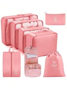 6/7/8/9pcs Travel Packing Cubes, Luggage Organizer Bags, Laundry Bag, Shoe Bag, Multi-Function Compression Packing Cubes, Lightweight Travel Luggage Organizer, Washable Nylon Material, Suitable For Students, Teachers, Travelers